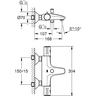 Grohe 800 Krom Çiftli Çevirmeli Dereceli Yarı Ankastre Kare Banyo Bataryası Gümüş