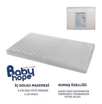 Babyhope Alezli Dikdörtgen Kuştüyü-Visco 76x120 cm Beşik Yatağı