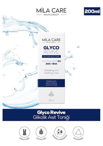 Mila Care Glyco Revive Tüm Cilt Tipleri İçin Aha+Bha Gözenek Sıkılaştırıcı Leke Giderici Likit Tonik 202 ml