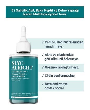 She Vec Slyc Alright Tüm Cilt Tipleri İçin Aha+Bha Salisilik Asitli Gözenek Sıkılaştırıcı Yüz Temizleyici Likit Tonik 200 ml