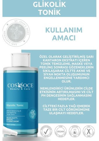 Cosvoce Tüm Cilt Tipleri İçin Aha+Bha Gözenek Sıkılaştırıcı Likit Tonik 200 ml