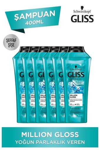 Gliss Million Gloss Parlaklık Tüm Saçlar İçin Sade Standart Unisex Şampuanı 6x400 ml