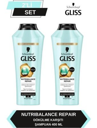 Gliss Nutribalance Repair Saç Dökülmesine Karşı Tüm Saçlar İçin Sade Standart Unisex Şampuanı 2x400 ml