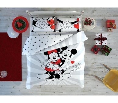 Taç Disney Mickey Love Day Pamuk Dört Mevsim 200 x 220 cm Desenli Çift Kişilik Nevresim Takımı Beyaz