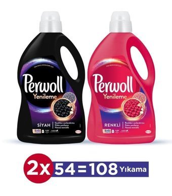 Perwoll Yenileme Hassas Bakım Renkliler ve Siyahlar İçin 108 Yıkama Sıvı Deterjan 2x2.97 lt