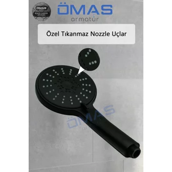 Ömas Otomasyon 5 Fonksiyonlu Tazyikli Yağmur El Duş Başlığı Siyah