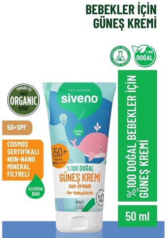 Siveno 50 Faktör Hassas Ciltler İçin Suya Dayanıklı Parabensiz Bebek Yüz ve Vücut Güneş Kremi 50 ml