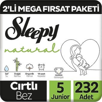 Sleepy Natural 5 Numara Organik Cırtlı Bebek Bezi 2x232 Adet