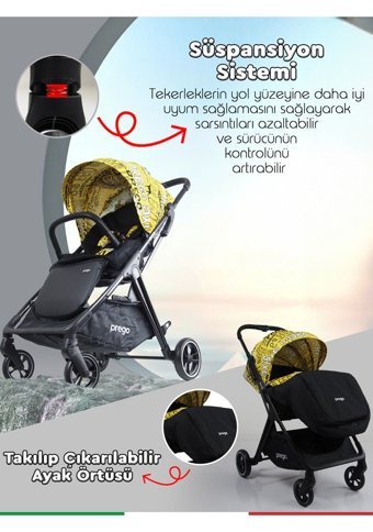 Prego 4024 Covi Katlanır 360 Derece Dönebilen Travel Sistem Bebek Arabası Gri