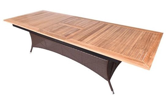 Haba Teak 220 + 60x100 cm Kahverengi Dikdörtgen Ahşap Bahçe Masası