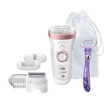 Braun Silk-Epil 9 9870 SensoSmart Tüm Vücut Kaş Koltuk Altı Bacak için 40 Cımbızlı 8 Başlıklı Kablosuz Işıklı Islak Kuru Epilatör Rose