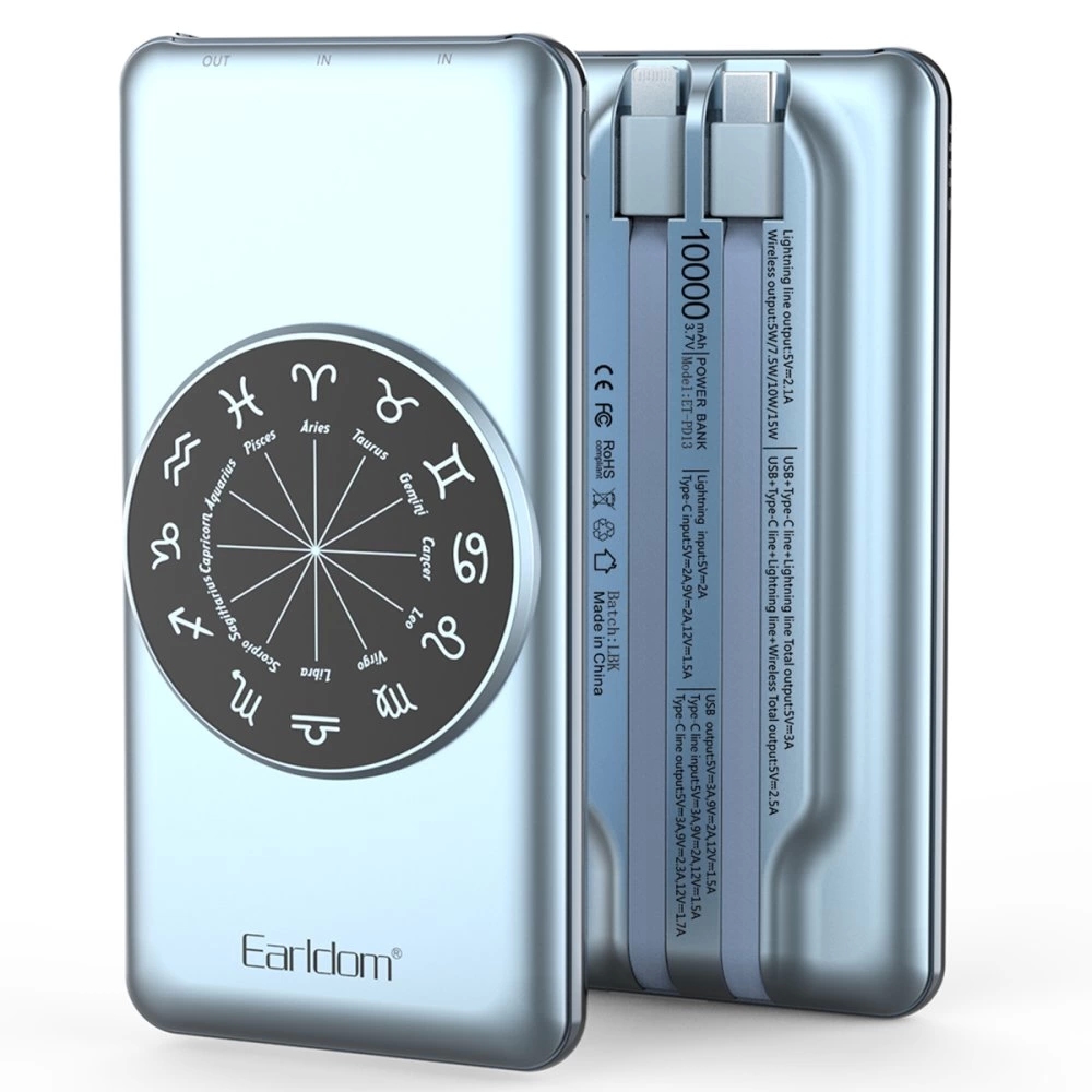 Earldom PD13 10000 mAh Hızlı Şarj Dijital Göstergeli Lightning & Type C Çoklu Bağlantı Powerbank Mavi