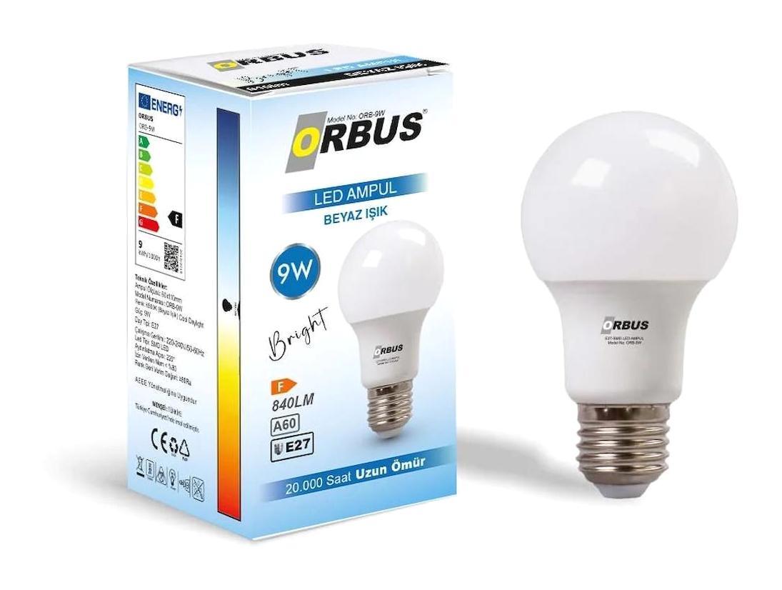 Orbus Bright 9 W Tasarruflu Beyaz E27 Armut LED Ampul