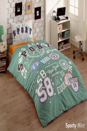 Taç Sporty Mint Pamuk 160x220 cm Çarşaflı Yazılı Tek Kişilik Nevresim Takımı Çok Renkli