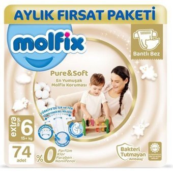 Molfix Pure Soft 6 Numara Bantlı Bebek Bezi 74 Adet