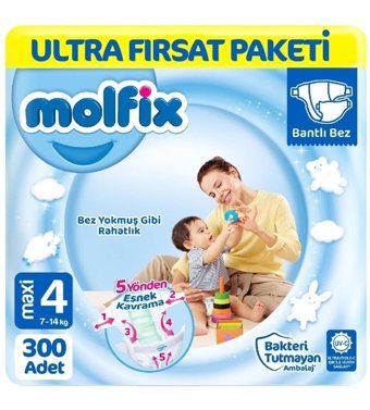 Molfix Ultra Fırsat Paketi 4 Numara Bantlı Bebek Bezi 300 Adet