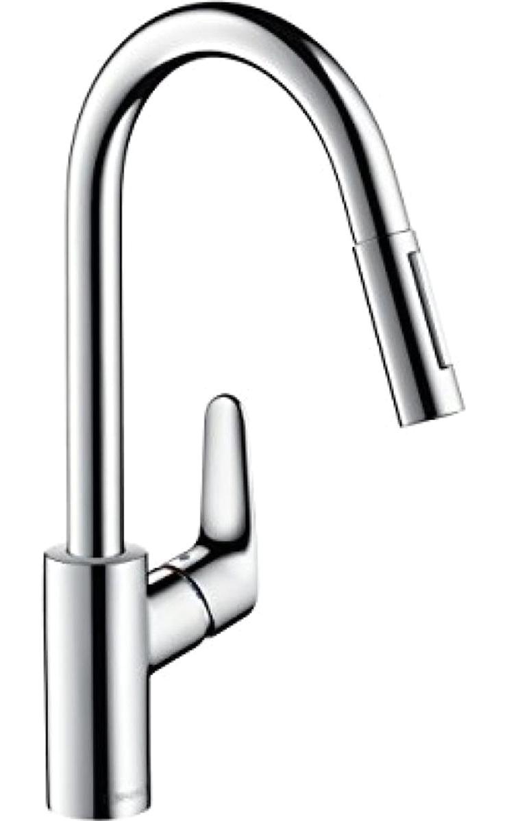 Hansgrohe Focus E2 240 Spiralli Kuğu Çift Girişli Aç Kapa Eviye Bataryası Gümüş