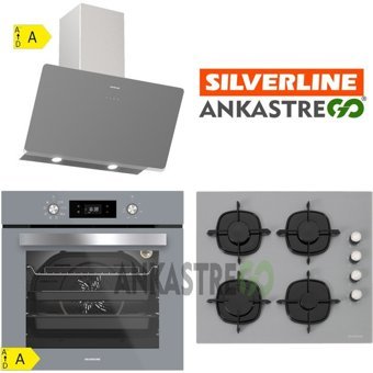 Silverline BO6504S01 - CS5335S01 - 3457 Soho 60 Dijital Doğalgazlı Cam Klasik Ankastre Fırın Ocak 3'lü Ankastre Set Gri