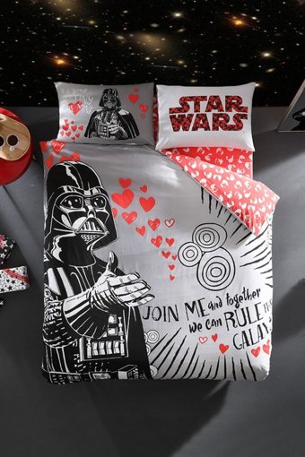 Taç Star Wars Valentines Day Pamuklu 4 Mevsim 200 x 220 cm Çarşaflı Desenli Çift Kişilik Nevresim Takımı Çok Renkli