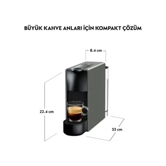 Nespresso Essenza Mini C30 Grey 1450 W 0.9 lt Kapasiteli Süt Köpürtücülü Espresso Kapsül Kahve Makinesi