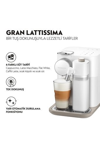 Nespresso F541 White Gran Lattissima 1450 W 1.3 lt Kapasiteli Süt Köpürtücülü Espresso Kapsül Kahve Makinesi