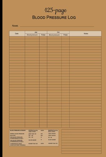 Blood Pressure Log: 125-Page Brown Blood Pressure Logbook Mccarter, Ashley L Independently Publıshed