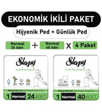 Sleepy Natural Organik Antialerjik İnce 24'lü+40'lı Hijyenik Ped 4 Adet