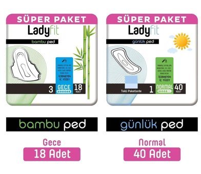 Lady Fit Bambu Organik Antialerjik Orta 40'lı+18'li Hijyenik Ped 2 Adet