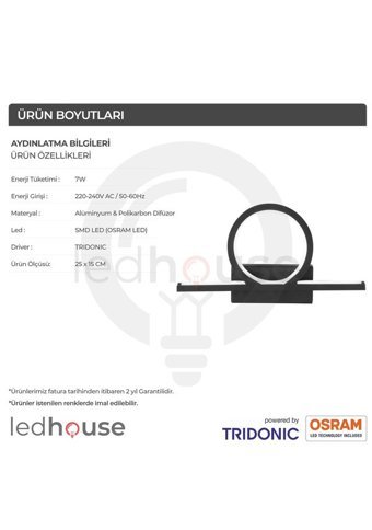 Riolight Modern Tekli Başlık Alüminyum Led Aplik Siyah