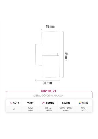 Nevo NA101.21 2'li Başlık Metal Led Aplik Siyah