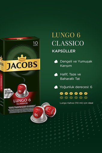 Jacobs 6 Classico Lungo 3x10'lu Kapsül Kahve