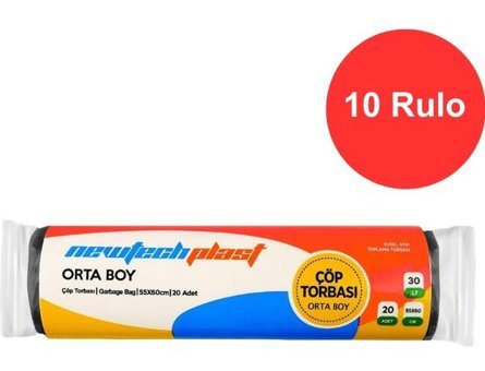 Newtechplast Orta Boy 55x60 cm Çöp Poşeti 10 Adet Siyah