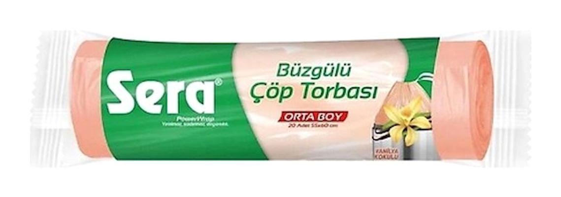 Sera Vanilya Kokulu Büzgülü Orta Boy 55x60 cm Çöp Poşeti 12x20 Adet Pembe