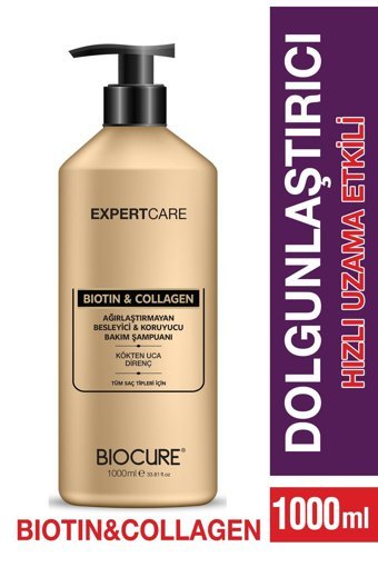 Biocure Biotin ve Collagen Onarıcı Düz Saçlar İçin Tuzsuz Sülfatsız Keratin Parabensiz Kremsiz Şampuan Unisex Şampuanı 1000 ml