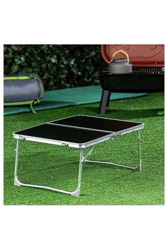 Efa Home 60x40 cm Mini Dikdörtgen Metal Katlanır Kamp Masası Siyah