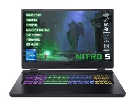 Acer AN515-58 Harici GeForce RTX 3070 Intel Core i7 12700H 16 GB DDR5 512 GB SSD 15.6 inç FHD Linux Gaming Laptop