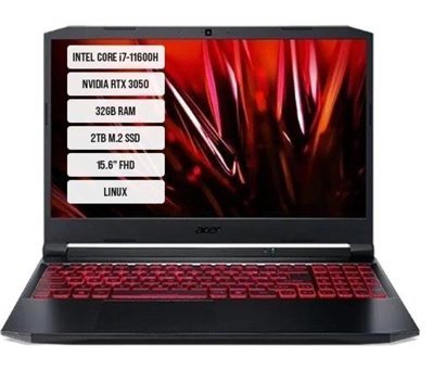 Acer AN515-57 NH.QELEY.00A-01 Harici GeForce RTX 3050 Intel Core i7 11600H 32 GB DDR4 2 TB SSD 15.6 inç FHD Linux Gaming Laptop