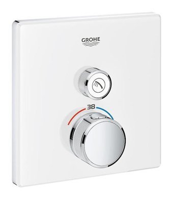 Grohe 29153LS0 Krom Kaplama Tekli Çevirmeli Dereceli Yarı Ankastre Kare Banyo Bataryası Beyaz