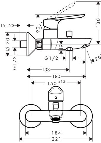 Hansgrohe 71415000 Pirinç Çiftli Aç Kapa Yarı Ankastre Kare Banyo Bataryası Krom