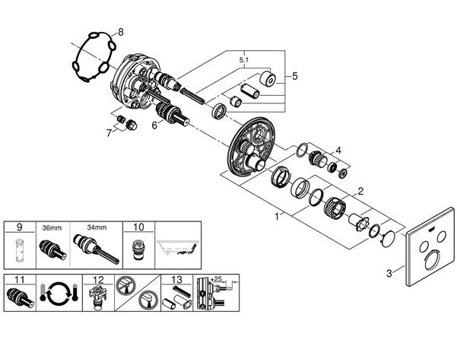 Grohe 29124GN0 Krom Kaplama Tekli Çevirmeli Dereceli Ankastre Kare Banyo Bataryası Altın