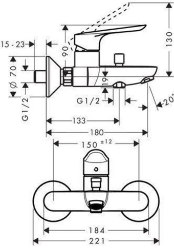 Hansgrohe S240 Pirinç Tekli Aç Kapa Ankastre Kare Banyo Bataryası Krom