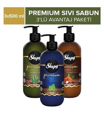 Sleepy Premium Aloe Vera-Badem-Nane Parabensiz Nemlendiricili Organik 3'lü 500 ml Sıvı Sabun