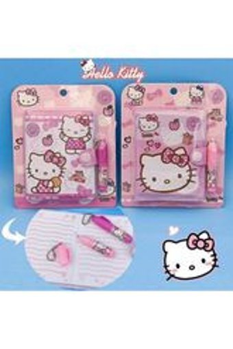 Zetmoda Hello Kitty Kalemli A7 Çizgili Çıtçıtlı Küçük Boy Pembe 2'li Set Not Defteri