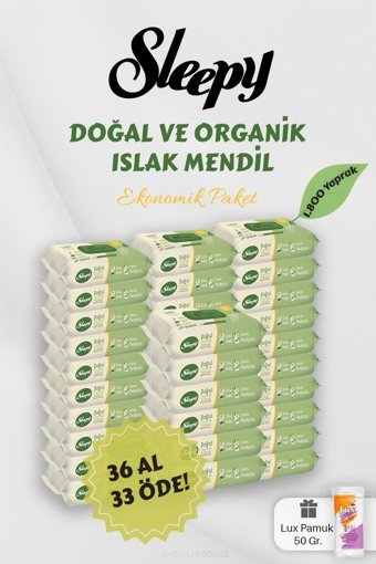 Sleepy Organik 1800 Yaprak 36'lı Islak Mendil