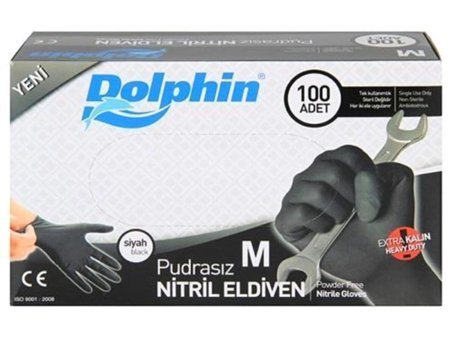 Dolphin Pudrasız Nitril Ekstra Kalın Siyah Medium Temizlik Eldiveni