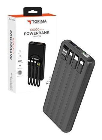 Torima Trm-1014 10000 mAh Hızlı Şarj Dijital Göstergeli Micro USB Çoklu Bağlantı Kablolu Powerbank Siyah