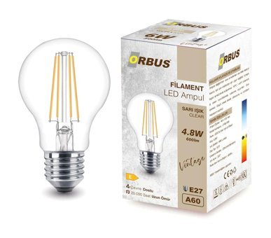 Orbus F60 4.8 W Tasarruflu Sarı E27 Yuvarlak Led Ampul