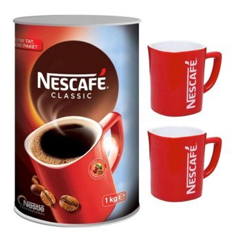 Nescafe Classic Teneke Granül Kahve 1 kg + Kupa Bardak 2 Adet