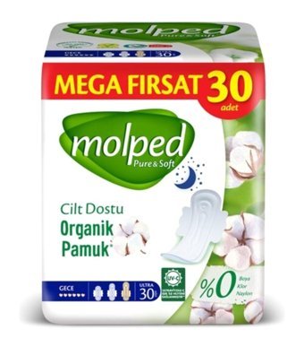 Molped Pure&Soft Mega Organik Antialerjik Ultra İnce 30'lu Hijyenik Ped 2 Adet