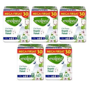 Molped Pure&Soft Organik Antialerjik Ultra İnce 30'lu Hijyenik Ped 5 Adet